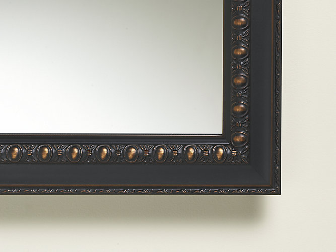 20" w x 26" h aluminum single-door medicine cabinet with oil-rubbed bronze  framed mirror door